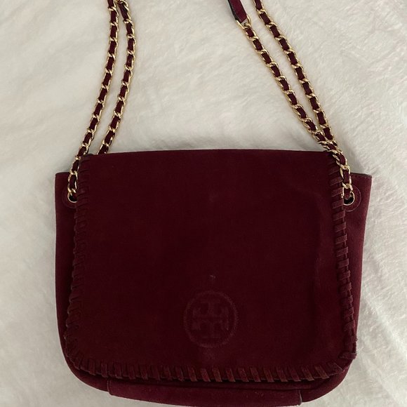 Tory Burch Miller Small Oversized Woven Suede Shoulder Bag